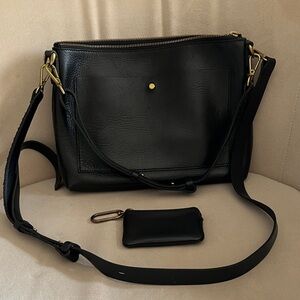 Madewell Black Leather Crossbody with Gold Hardware